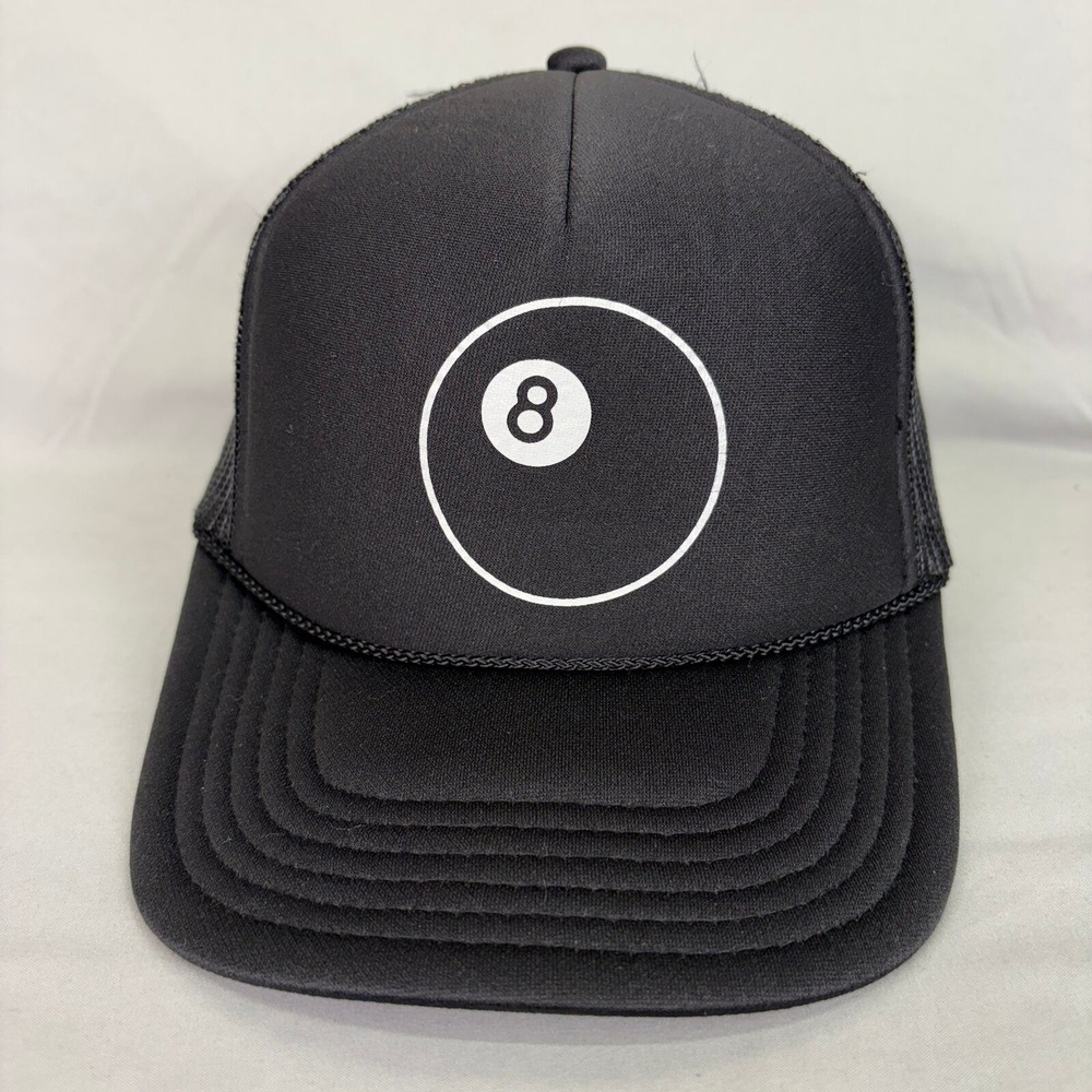 Otto Trucker Hat 8 Ball Graphic Unisex OSFA Black Mesh Snapback Cap